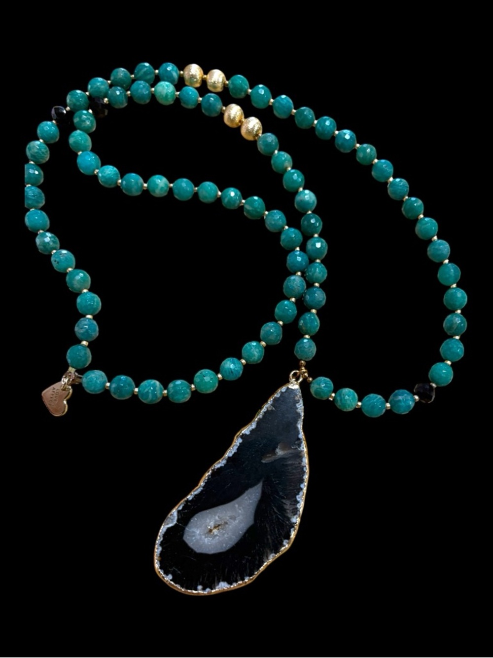 Love’s Affect beaded long necklace with agate pendant